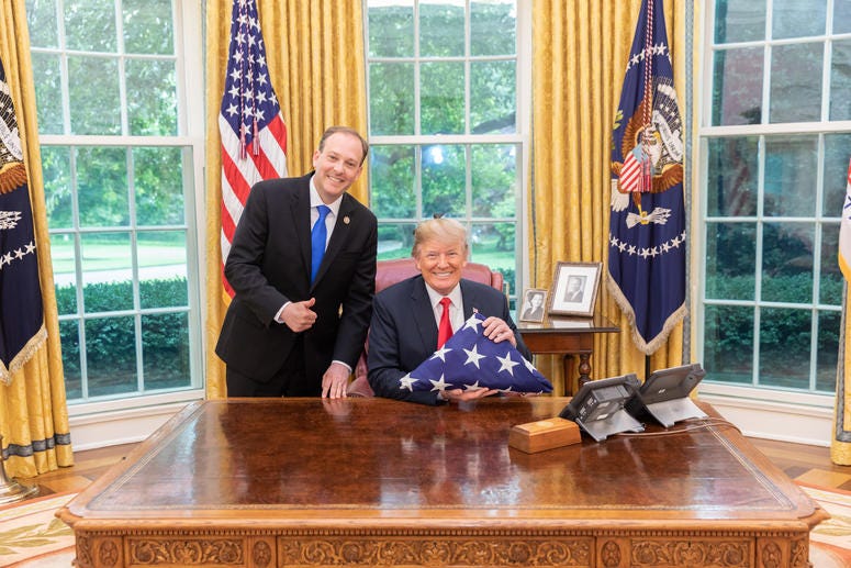 President Donald Trump With Rep. Lee Zeldin, Donato Panico's Flag President Donald Trump With Rep. Lee Zeldin, Donato Panico's Flag
